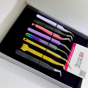 Ensemble de pinces à cils en acier inoxydable de précision anti-magnétiques, pointe lisse, longueur 10 mm, poignées colorées pour extensions de cils - Product Image 4