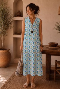 Vestido Midi Estampado a Mano 100% con Precio de Fábrica, Vestido de Vacaciones, Vestido Largo Maxi, Vestido Bohemio, Regalo para Ella - Product Image 1