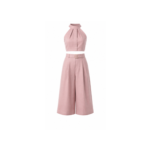 Conjunto de Dos Piezas para Mujer, Estampado Geométrico, Sin Mangas, con Pantalones Anchos, Elegante, Holgado, para Primavera/Verano - Product Image 3