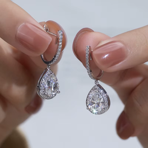 Pendientes Clásicos de Cristal con Corte de Pera y Engaste de Bisel, Joyería para Uso Diario de Mujer - Product Image 4