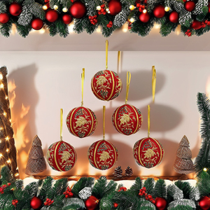 Boules de Noël suspendues faites à la main de haute qualité, ornements d'arbre de Noël, festives, en velours perlé, brodées, imprimées, boules de Noël pleine couleur - Product Image 4