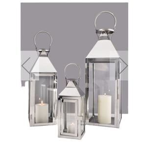 Lanterne à bougie en acier et verre au design magnifique, finition argentée, pour la maison et le jardin, ensemble de lanternes suspendues décoratives - Product Image 1