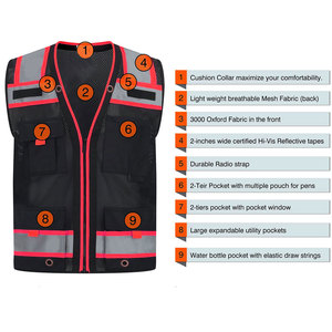 Gilet de sécurité homme pas cher en gros, polyvalent, style vintage, avec poches, respirant, 100% polyester, haute visibilité, réfléchissant - Product Image 6