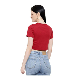 Custom Logo Front Women's Solid Crop <b>Top</b> T-Shirt 100% Cotton Breathable Short Sleeves Spring Hip Hop Style - Product Image 6