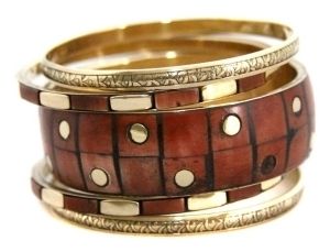 Juego de Brazaletes Hechos a Mano con Incrustaciones de Madreperla y Resina, Tono Dorado, Apilables, Estilo Tribal Étnico, Joyería al por Mayor - Product Image 3