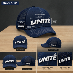 Casquette Trucker 6 Panneaux Bleu Marine Respirante avec Dos en Maille Imperméable et Broderie 3D Blanche Motif Lettres Logo Unite Unisexe Adulte - Product Image 4
