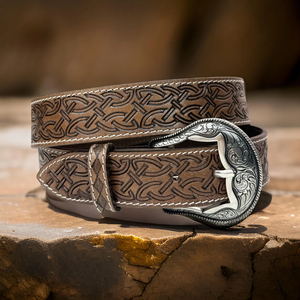 Ceinture en cuir véritable western faite à la main, ceinture en cuir véritable haute résistance, boucle en laiton - Product Image 2
