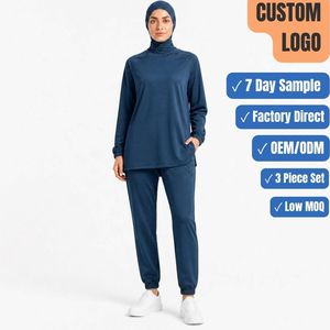 High Waist Jogger 260GSM 3 Piece Modest Sport Set <b>Raglan</b> <b>Top</b> Hijab Custom OEM Wholesale - Product Image 1