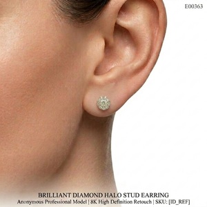 Boucles d'oreilles clous sur mesure en or jaune 18 carats avec halo de diamants naturels, sertissage brillant à 9 pierres en griffe, style mignon, certifiées IGI pour femme - Product Image 3