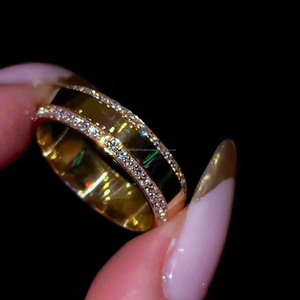 Anillo de boda de plata de ley 925 estilo hip hop con pavé de doble cara, banda de cigarro, moissanita de corte redondo, diamante, eternidad, regalos de aniversario - Product Image 2