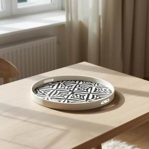 Plateau de service rond élégant en bois d'acacia fait main avec incrustation de nacre, idéal pour la maison, la nourriture, le chocolat, la décoration, fabriqué en Inde - Product Image 2