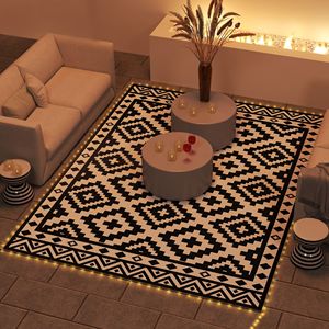 Tappeto in Plastica Intrecciata Reversibile 3,66m x 2,74m per Interni/Esterni con Luci LED, Bianco e Nero, in Materiale PP per Patio o Casa - Product Image 2