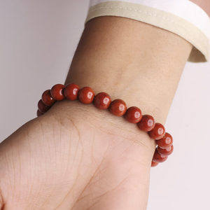 Bracelet en perles de jaspe rouge, forme sphérique polie, bijoux tendance pour femmes et hommes - Product Image 3