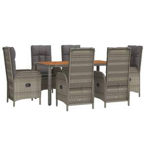 Conjunto de Comedor de Jardín de Ratán Gris para 6 Personas, Mesa de Teca Resistente a la Intemperie, Muebles de Exterior de Estilo Contemporáneo - Product Image 5