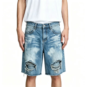 Shorts de bain décontractés pour hommes, style vintage, déchirés, en polyester, légers, avec cordon de serrage, teinture tie-dye, coupe droite, vente en gros - Product Image 2