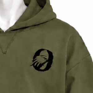 Sweat-shirt à capuche en molleton épais vert olive avec bordure brodée, ourlet et poignets géométriques, poche kangourou, tenue décontractée - Product Image 6