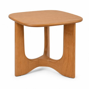 Mesa de Comedor Escandinava de Madera de Teca Sólida con Forma Cuadrada Redondeada, Base de Puente Triple Curvada, Ecológica, Ideal para Apartamentos - Product Image 2