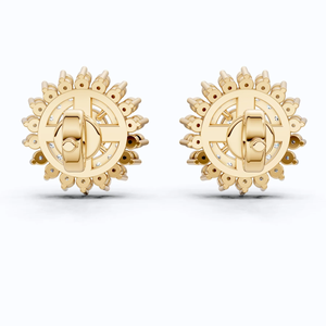 ต่างหูทองคำ 10KT สีเหลือง รูปทรงดอกไม้ประดับเพชรแบบ Sunburst ได้รับการรับรองจาก IGI ดีไซน์แบบกลุ่มเพชรเพาะเลี้ยง เครื่องประดับชั้นดีสำหรับงานแต่งงานและงานปาร์ตี้ - Product Image 4