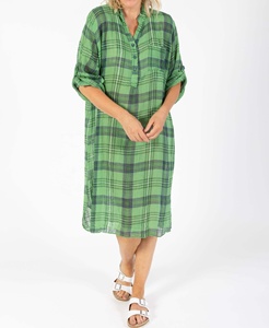 Vestido Casual Vintage de Jersey a Cuadros Verde, Corte en A, para Mujer, Talla Grande, Largo hasta la Rodilla, Cuello Camisero, Manga Tres Cuartos, Transpirable - Product Image 4