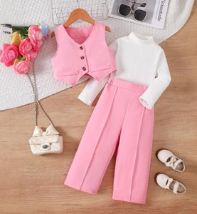 Ensembles de vêtements pour enfants style Western vintage, joli ensemble de mode pour filles, manches courtes, service ODM, pantalon ample à jambes larges - Product Image 5