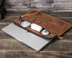 business leather <b>bag</b> with structured compartments for laptop <b>documents</b> and office supplies leather laptop briefcase - Product Image 6