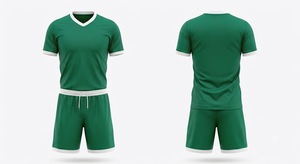 Men's Green Soccer Jersey Set <b>Short</b> Sleeve V-Neck <b>Polyester</b> Breathable Uniform All Seasons Regular Fit Drawstring <b>Shorts</b> - Product Image 1