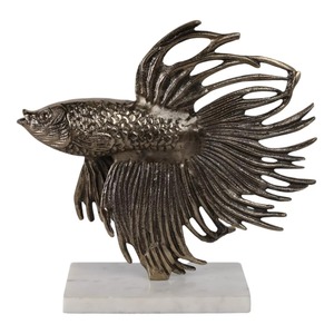 Sculpture de poisson Betta en bronze 9,5x10x3,5 pouces, décoration artistique faite à la main pour table, décoration contemporaine pour salon - Product Image 6
