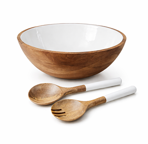Juego de Ensaladera de Madera de Acacia de Lujo Premium de 30 cm con Revestimiento de Esmalte Blanco, Duradero, Libre de BPA, Ligero, con Servidores de Ensalada - Product Image 1