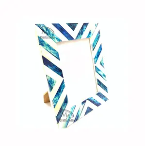 De alta calidad de la línea y el triángulo Azul cielo hueso blanco incrustación de resina con mdf marco de fotos de resina marco