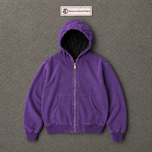 Sweat à capuche zippé violet délavé, style vintage, coupe oversize streetwear, effet délavé à l'acide, fermeture éclair intégrale, coupe décontractée et régulière - Product Image 5