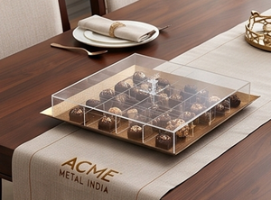 Elegant ACME METAL INDIA Wooden Serving Tray With Acrylic Lid Handcrafted Square Shape Lacquered Finish - Product Image 3