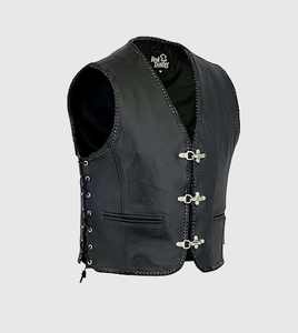 Gilet de motard en cuir noir sans manches pour homme, tailles S à 3XL - Product Image 1