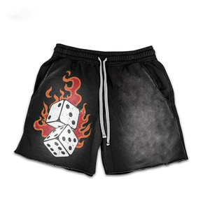 Women 420 GSM Cotton Fleece Acid Wash Shorts <b>Red</b> <b>Spray</b> <b>Paint</b> Graphic Puff Print Rhinestone Custom Logo women's shorts - Product Image 5
