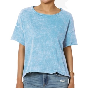 T-shirt court à manches courtes pour femme, imprimé numérique, écologique, effet délavé à l'acide, livraison en gros gratuite - Product Image 1