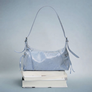Bolso de Hombro Tipo Hobo Azul Claro para Mujer, con Borla y Remaches, Correa Única, Cierre de Cremallera, para el Trabajo Diario y Viajes - Product Image 2
