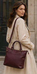 Sac fourre-tout tendance en cuir véritable pour femme Gravs, sac à bandoulière avec poignée supérieure, grande capacité, fermeture éclair amovible, doublure en polyester - Product Image 3