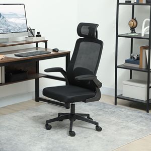 Sedia da Ufficio Ergonomica con Base in Rete di Nylon, Braccioli Ribaltabili, Poggiatesta Girevole, Supporto Lombare Regolabile - Sedia da Scrivania Nera - Product Image 2