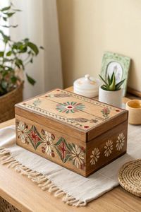 Custom Hand Painted Wooden Gift <b>Box</b>, Artisan Decorative Storage Case for Jewelry, <b>Keepsakes</b>, Wedding Return Gifts & Festive Pack - Product Image 3