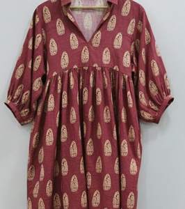 Vestido midi rosa con estampado floral hecho a mano |   Vestido Formal Transpirable de Algodón |   Vestidos Sencillos de Cintura Natural para Mujer - Product Image 2