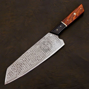 Couteau de cuisine professionnel japonais Bunka en acier Damas forgé à la main, lame aiguisée de 8 pouces, ambidextre, manche en bois et corne, tendance du moment - Product Image 1
