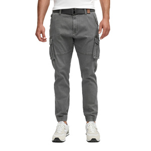 Pantalon cargo gris pour homme en toile, plusieurs poches, style décontracté, taille mi-haute, fermeture boutonnée, idéal pour l'automne - Product Image 1