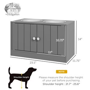Ciotole Rialzate per Cani di Grande Capacità 44L con Mobiletto Contenitore, Grigie - Product Image 2