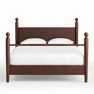 Base de Cama de Madera de Teca Estilo Shaker con Columnas Decorativas con Remates de Bola Redonda - Product Image 2