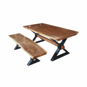 Ensemble table et banc en bois de Suar naturel, style rustique moderne, qualité supérieure, bord brut, mobilier en bois écologique et durable pour entrée et salle à manger - Product Image 3