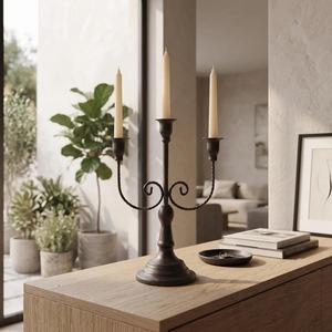 Luxury <b>Black</b> Iron Three-Arm <b>Candelabra</b> With Ornate Design For Home Decoration At Best Price - Product Image 1