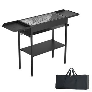 Griglia a Carbone Portatile Pieghevole con Altezza Regolabile e Tavolini Laterali, Rivestimento in Polvere ad Alta Temperatura per Barbecue - Product Image 1