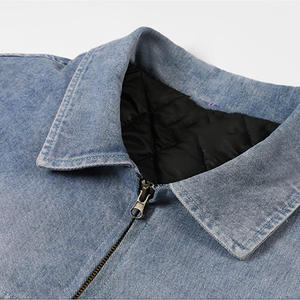 Chaqueta Bomber de Mezclilla para Hombre, Cuello Camisero, Cierre de Cremallera, Estilo Casual, Bloques de Color, Logotipo Bordado en la Parte Delantera, Ropa de Otoño - Product Image 5