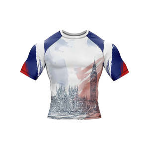 Wholesale Men's Rash Guards Sportswear Custom Logo Digital Print Solid Breathable Lightweight 160g Polyester/Nylon Rash Guards - Product Image 4