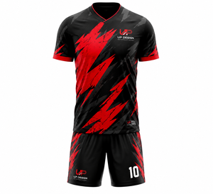 ชุดเสื้อฟุตบอลสีดำแดงแบบกำหนดเอง, ชุดยูนิฟอร์มฟุตบอลแบบซับลิเมชั่นสำหรับผู้ชาย เสื้อและกางเกงขาสั้น, ผู้ผลิตชุดกีฬาทีมขายส่ง - Product Image 2
