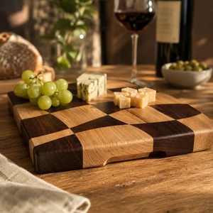 Planche à découper en bois à motifs torsadés, avec effets d'illusion de courbure et de distorsion, finition à grain bicolore, artisanale, pour couper les légumes - Product Image 6